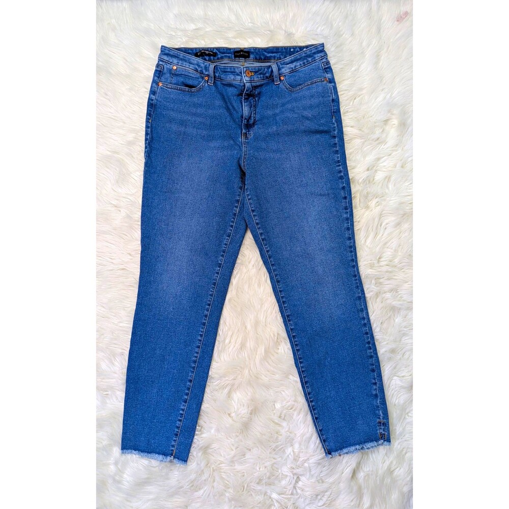 Talbots Womens 14 Slim Ankle Jeans Medium Wash Stretch Raw Hem Denim Classic